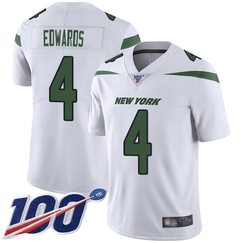 New York Jets Limited White Youth Lac Edwards Road Jersey NFL Football #4 100th Season Vapor Untouchable